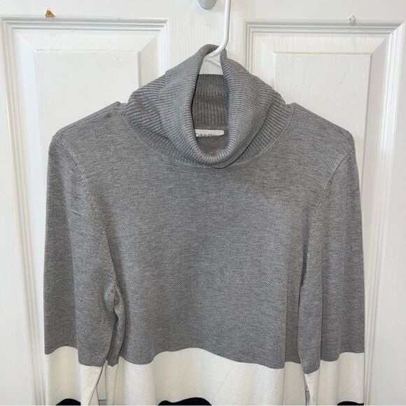 Calvin Klein Grey, white and black colorblock turtleneck sweater- NWOT sz. LG - Picture 9 of 11